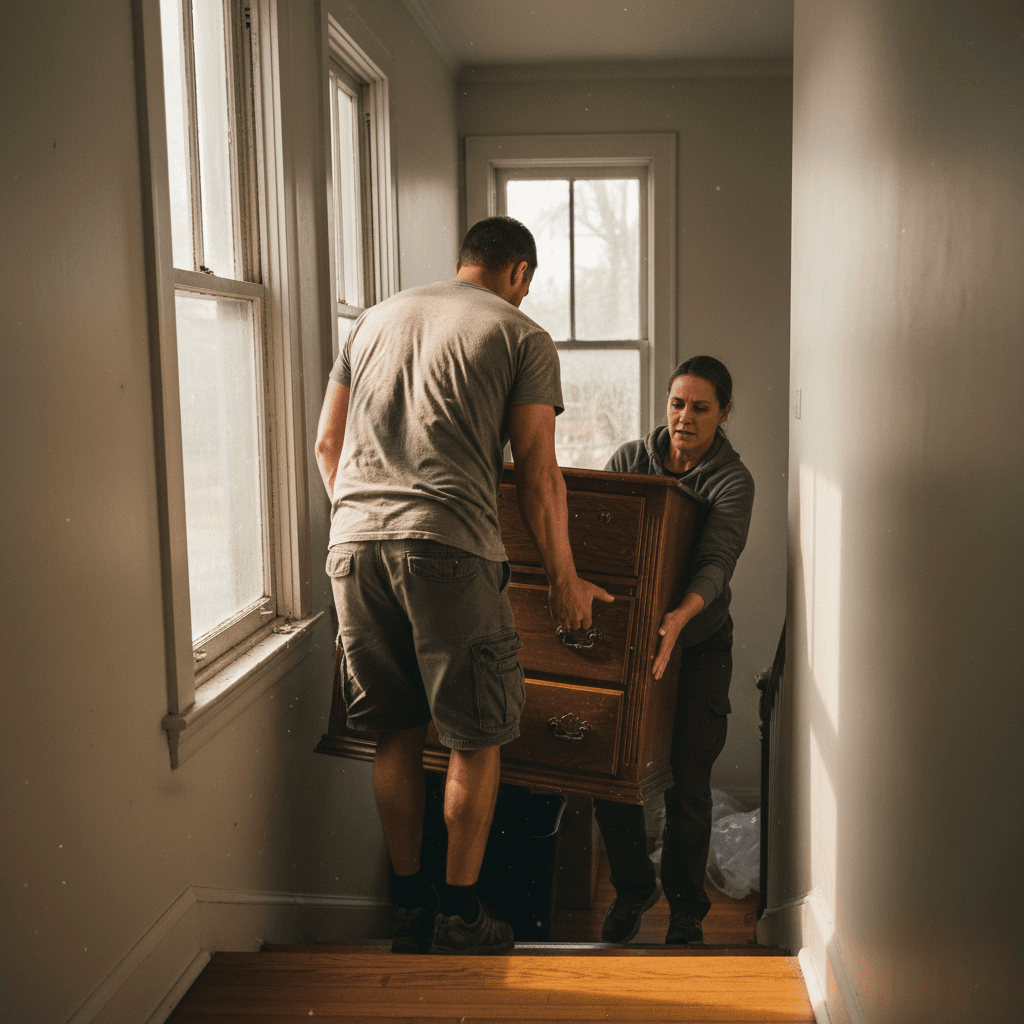 House clearing service with two-person team removing furniture